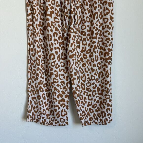 Van Winkle & Co Boho Brown Leopard Satin Wide Leg Pajama Set Large Animal Print - Picture 9 of 12